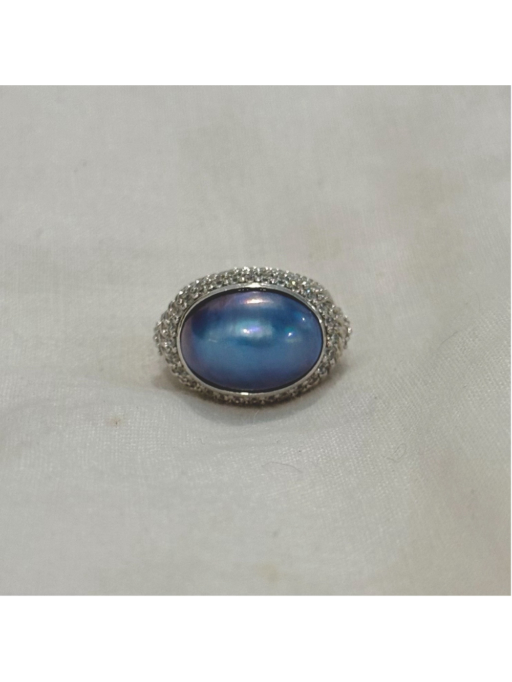 Judith Ripka 925 Sterling Silver Black Mabe Pearl Diamonique Ring Signed